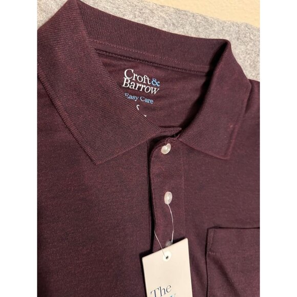 Men's Croft & Barrow LS Polo Shirt Easy Care Extra Soft Burgundy Heather Size Sm - Picture 4 of 5